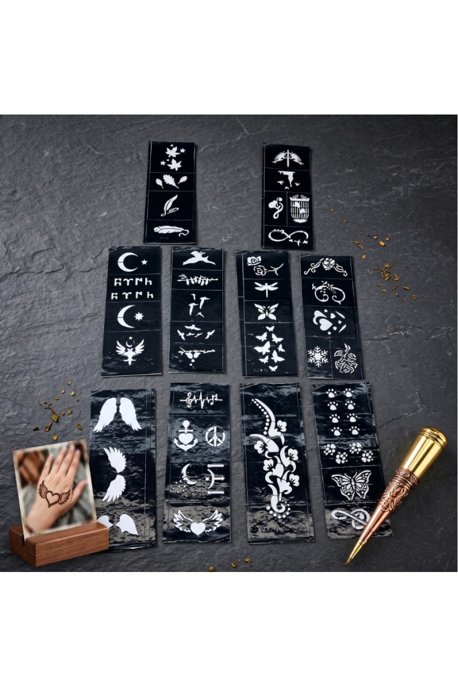Karışık Desenli Tüp Kına Şablonu - 10'lu Paket - 8x20 cm