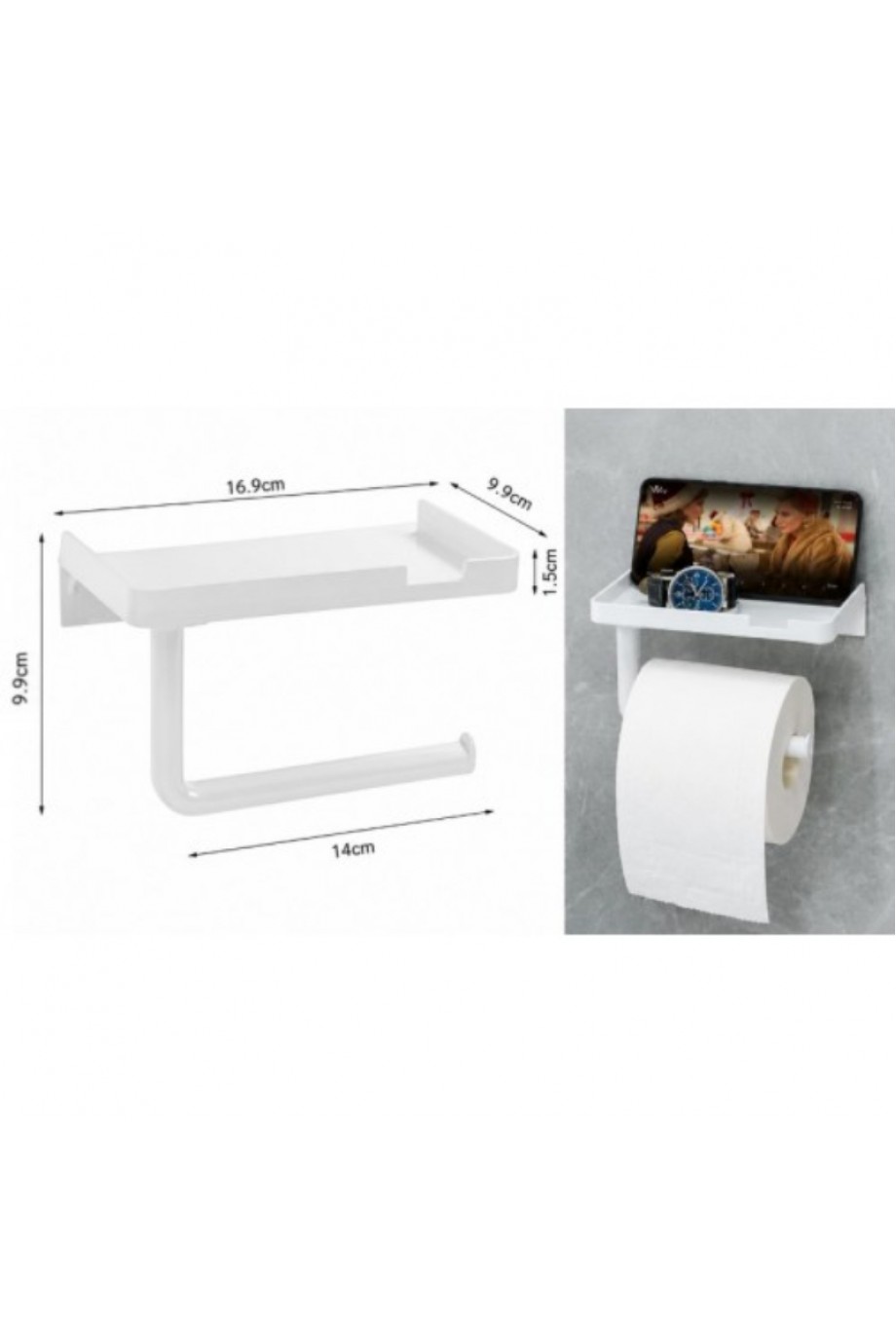Tuvalet Kağıdı Askılığı - Raflı ve Yapışkanlı - Matkapsız Banyo Aksesuarı