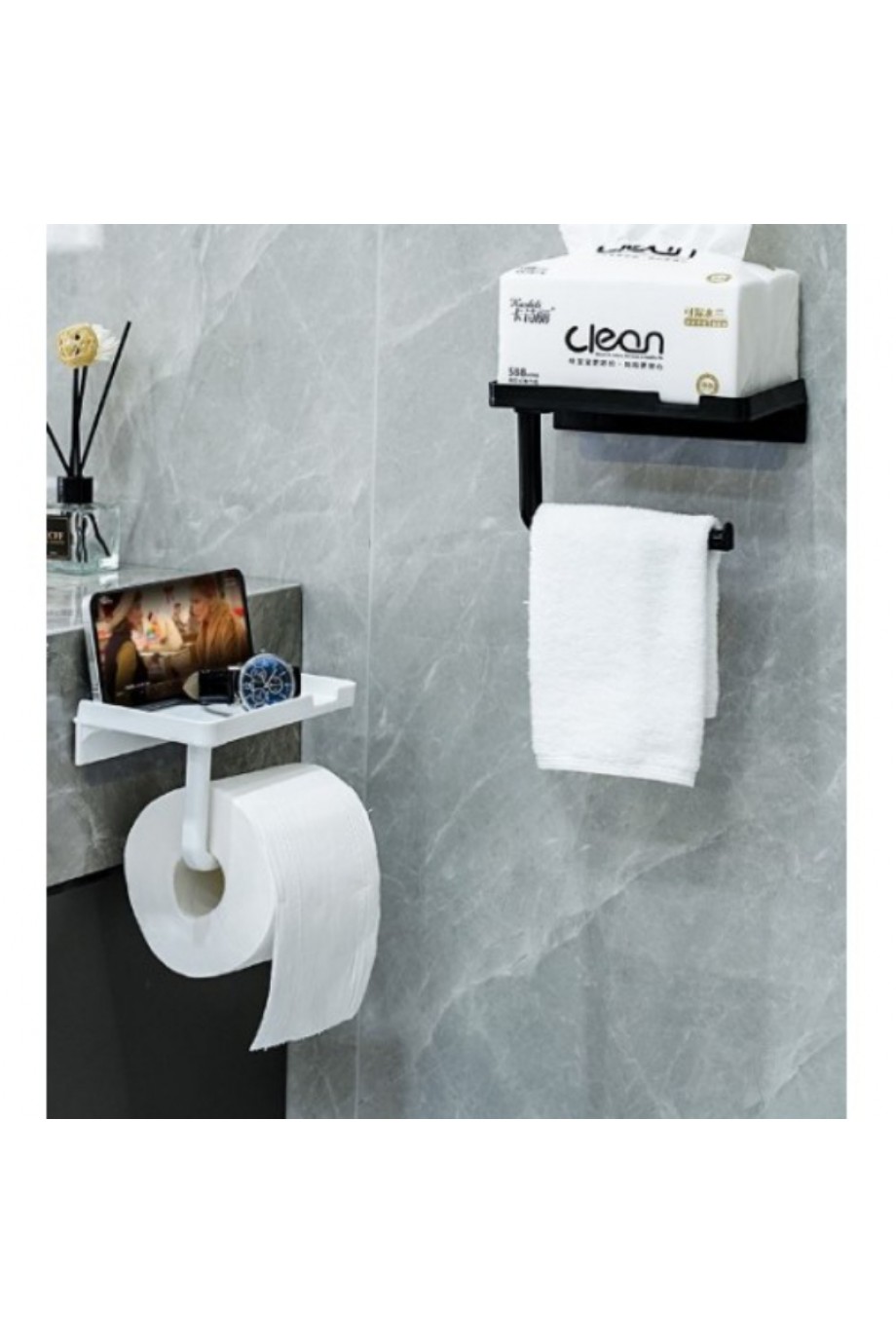 Tuvalet Kağıdı Askılığı - Raflı ve Yapışkanlı - Matkapsız Banyo Aksesuarı