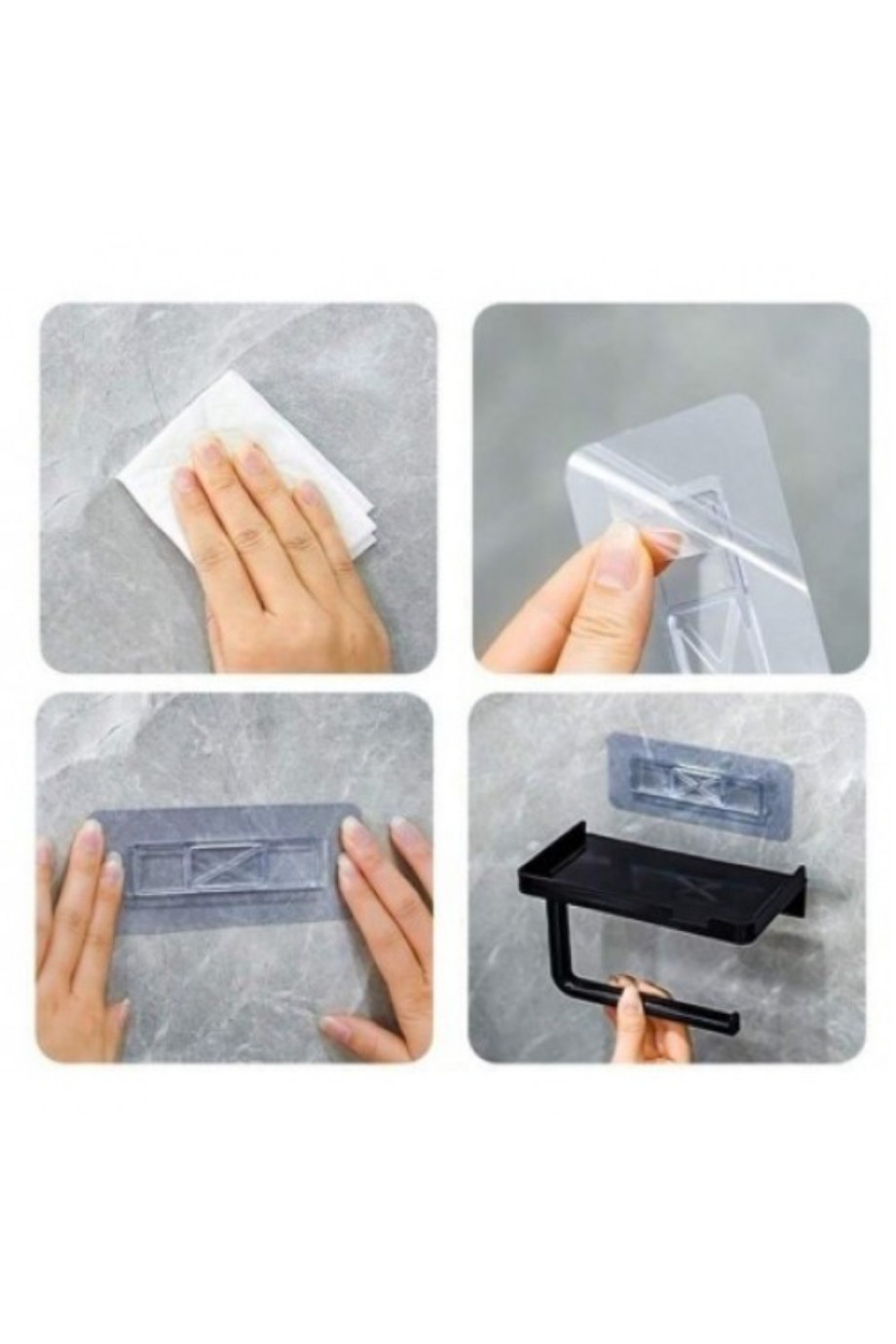 Tuvalet Kağıdı Askılığı - Raflı ve Yapışkanlı - Matkapsız Banyo Aksesuarı
