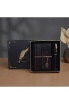 Kutulu Deri Defter ve Metal Roller Kalem Seti - Yaprak Desenli - Baskıya Uygun