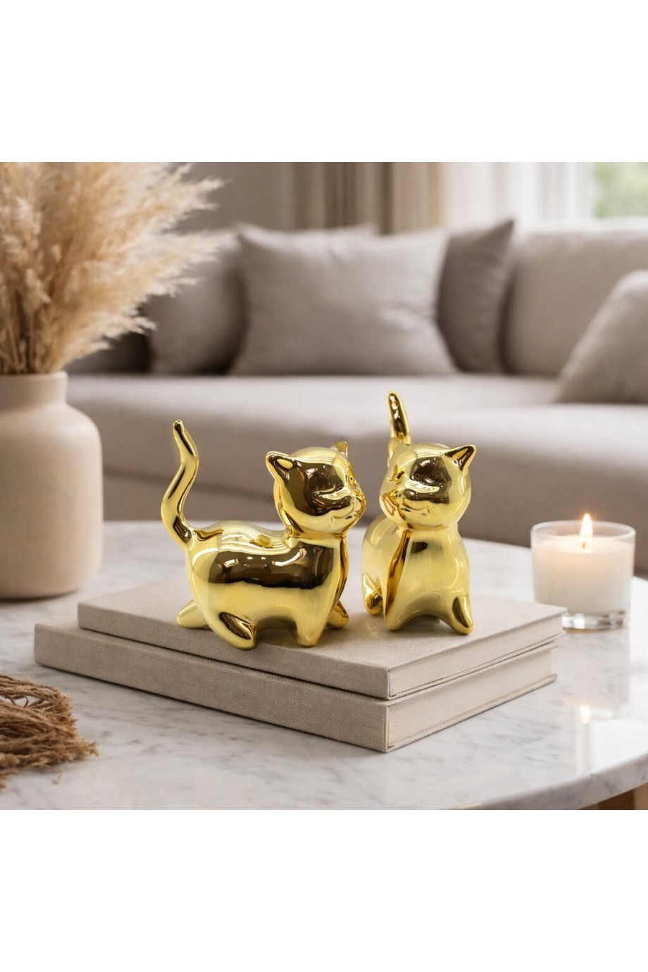 Kuyruklu Kedi Tasarımlı Biblo - Orta Boy - Seramik - Parlak Altın Kuyruklu Kedi Tasarımlı Biblo - Orta Boy - Seramik - Parlak Altın