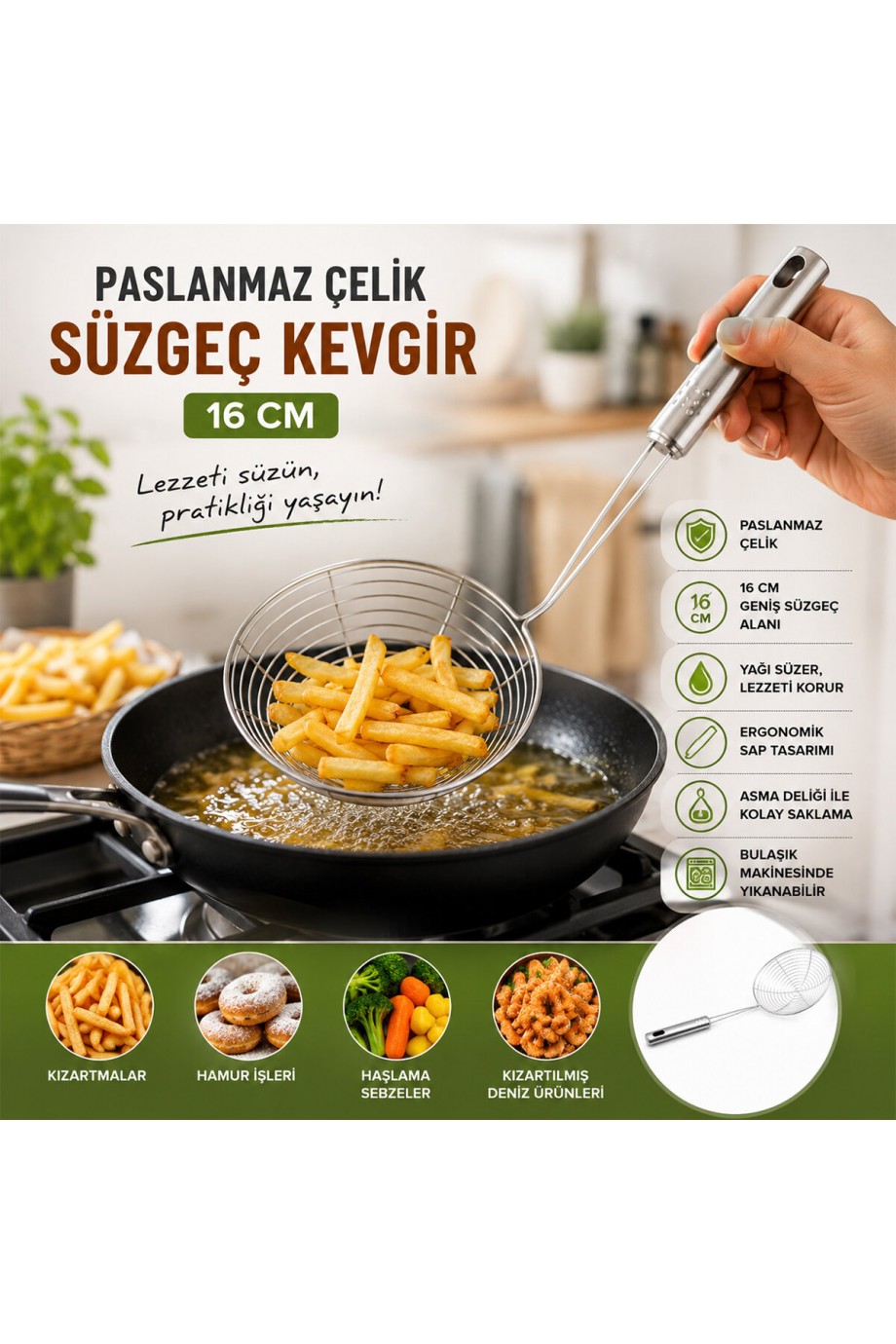 Metal Kevgir - Paslanmaz Çelik - 16 cm
