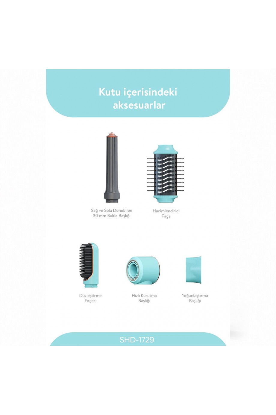 Sinbo Air Brush Saç Şekillendirme Cihazı - 5 Başlıklı - Mavi Renk