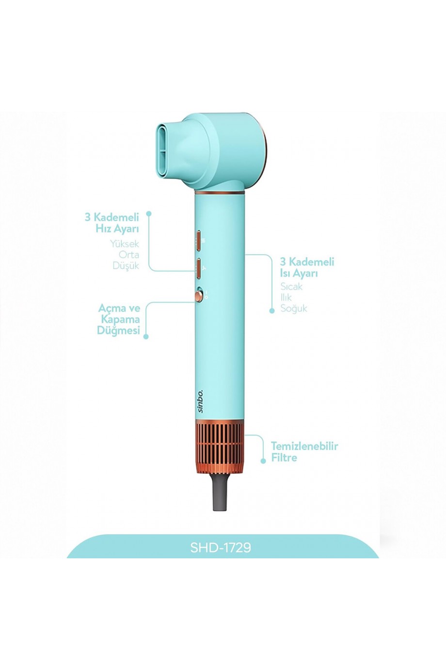 Sinbo Air Brush Saç Şekillendirme Cihazı - 5 Başlıklı - Mavi Renk