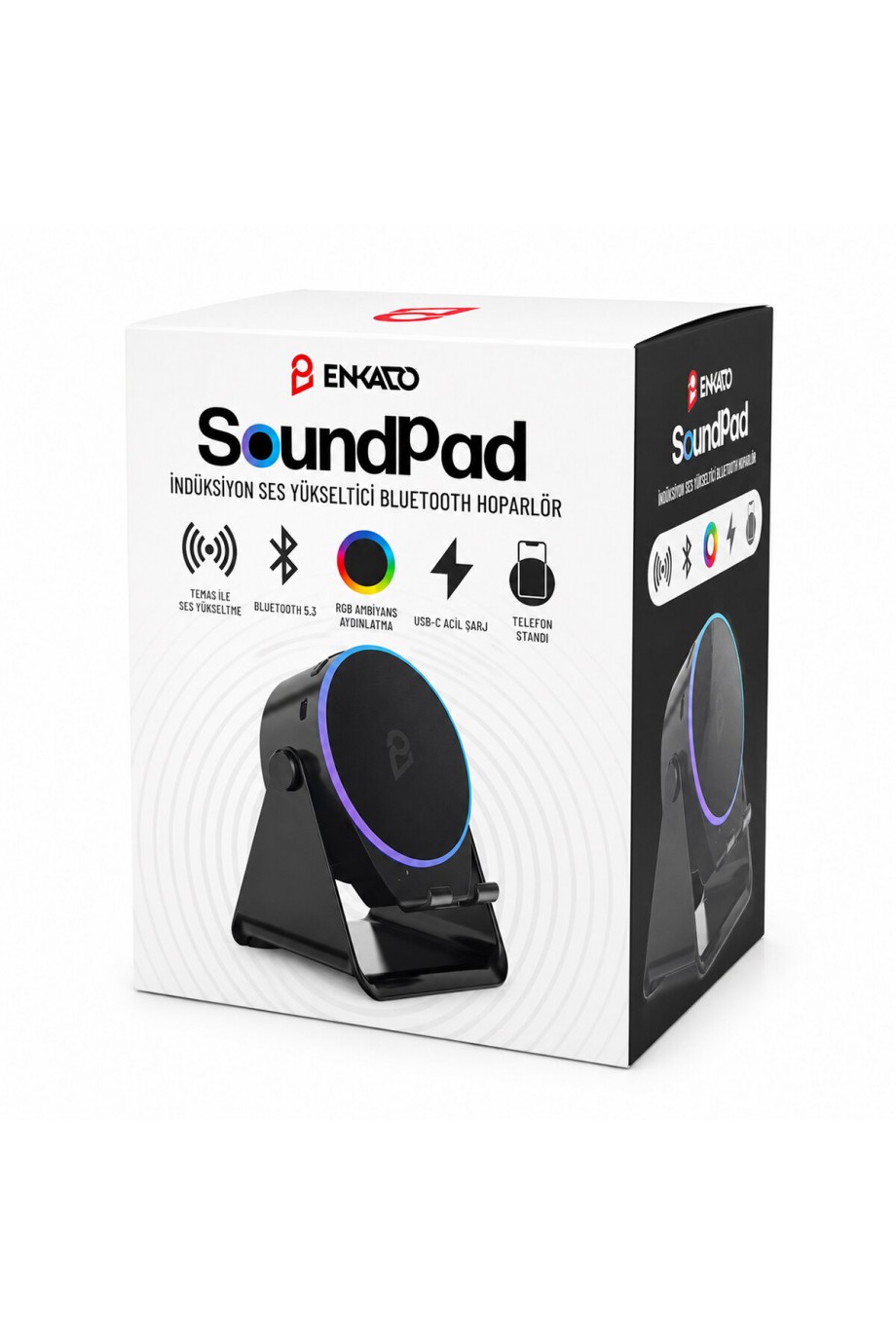 SoundPad Bluetooth Hoparlör - İndüksiyon Temas Özellikli - Telefon Standlı - Type-C Şarj - RGB Ambiyans Aydınlatma