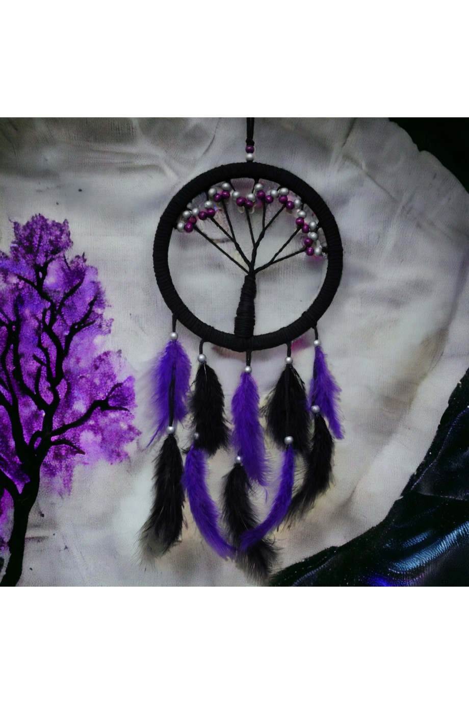 Mor İncili Hayat Ağacı Dream Catcher