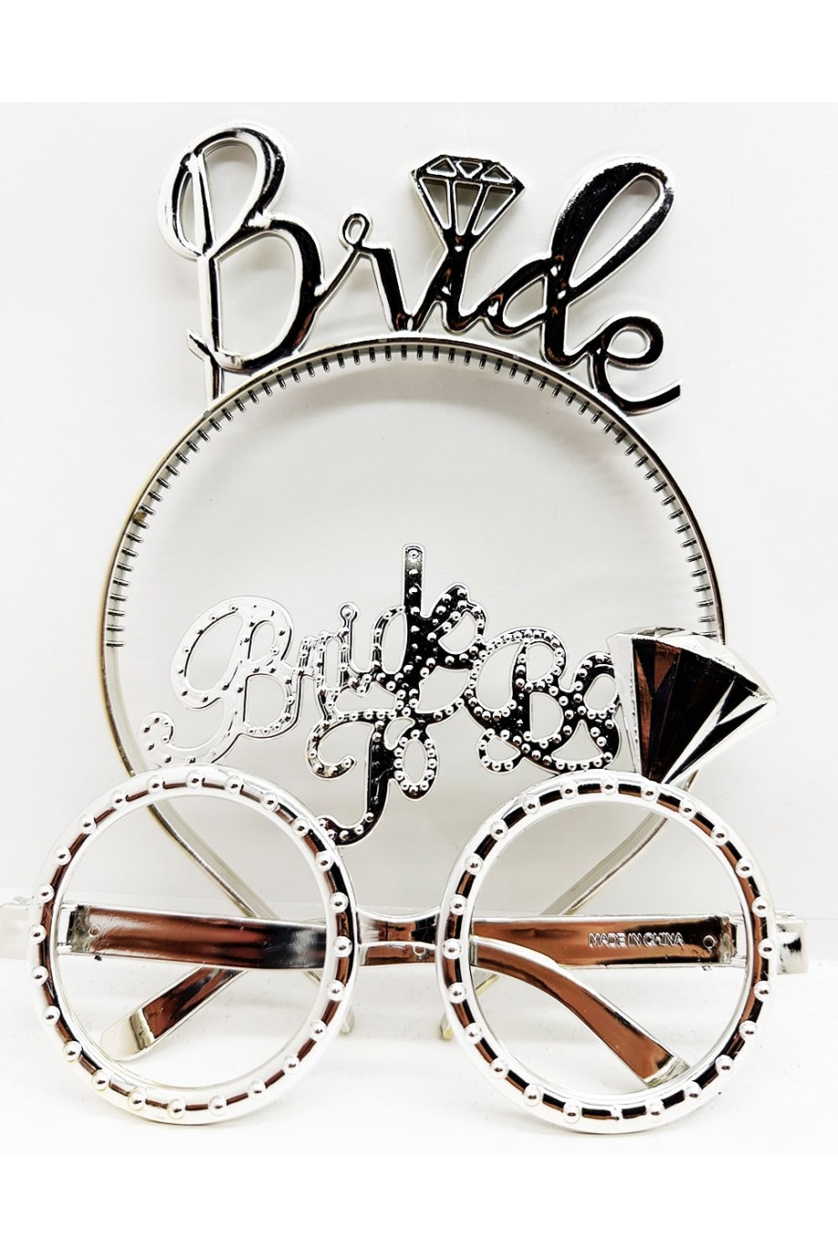 Bride Yazılı Taç ve Bride To Be Yazılı Gözlük Seti - Gümüş Renk
