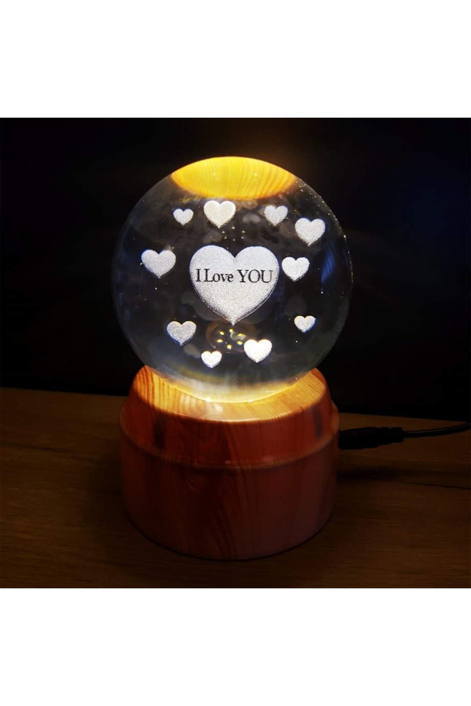 Kalpli I Love You Tasarımlı Dönen Cam Küre