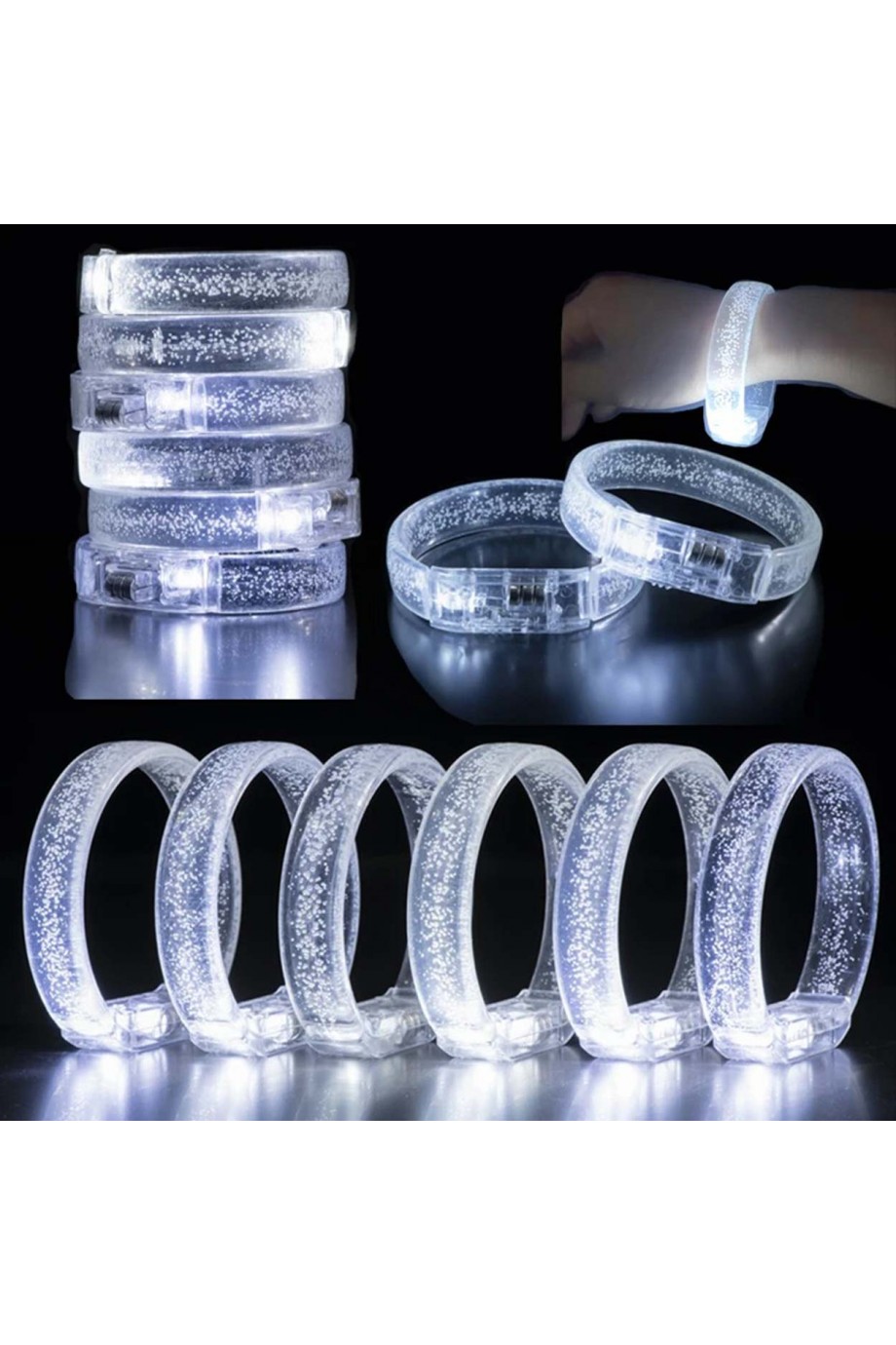 Beyaz-Gümüş Led Işıklı Baskı Yapılabilen Pilli Bileklik Bilezik