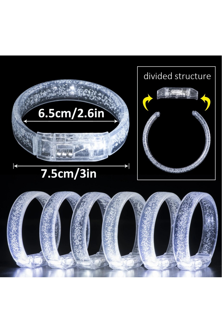 Beyaz-Gümüş Led Işıklı Baskı Yapılabilen Pilli Bileklik Bilezik