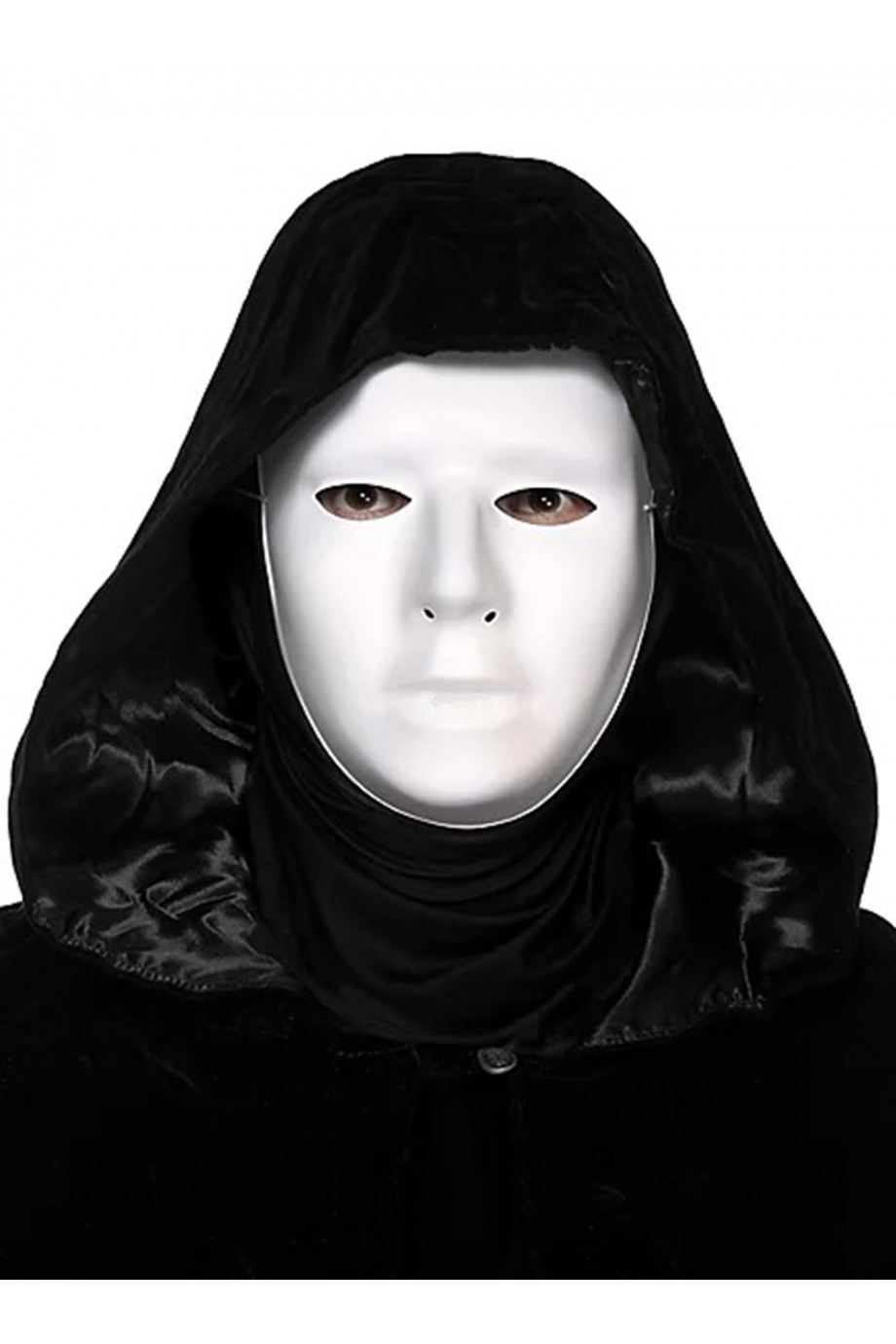 Siyah Kapüşonlu 120 cm Pelerin ve Beyaz Boyanabilir Tam Yüz Maske Siyah Kapüşonlu 120 cm Pelerin ve Beyaz Boyanabilir Tam Yüz Maske