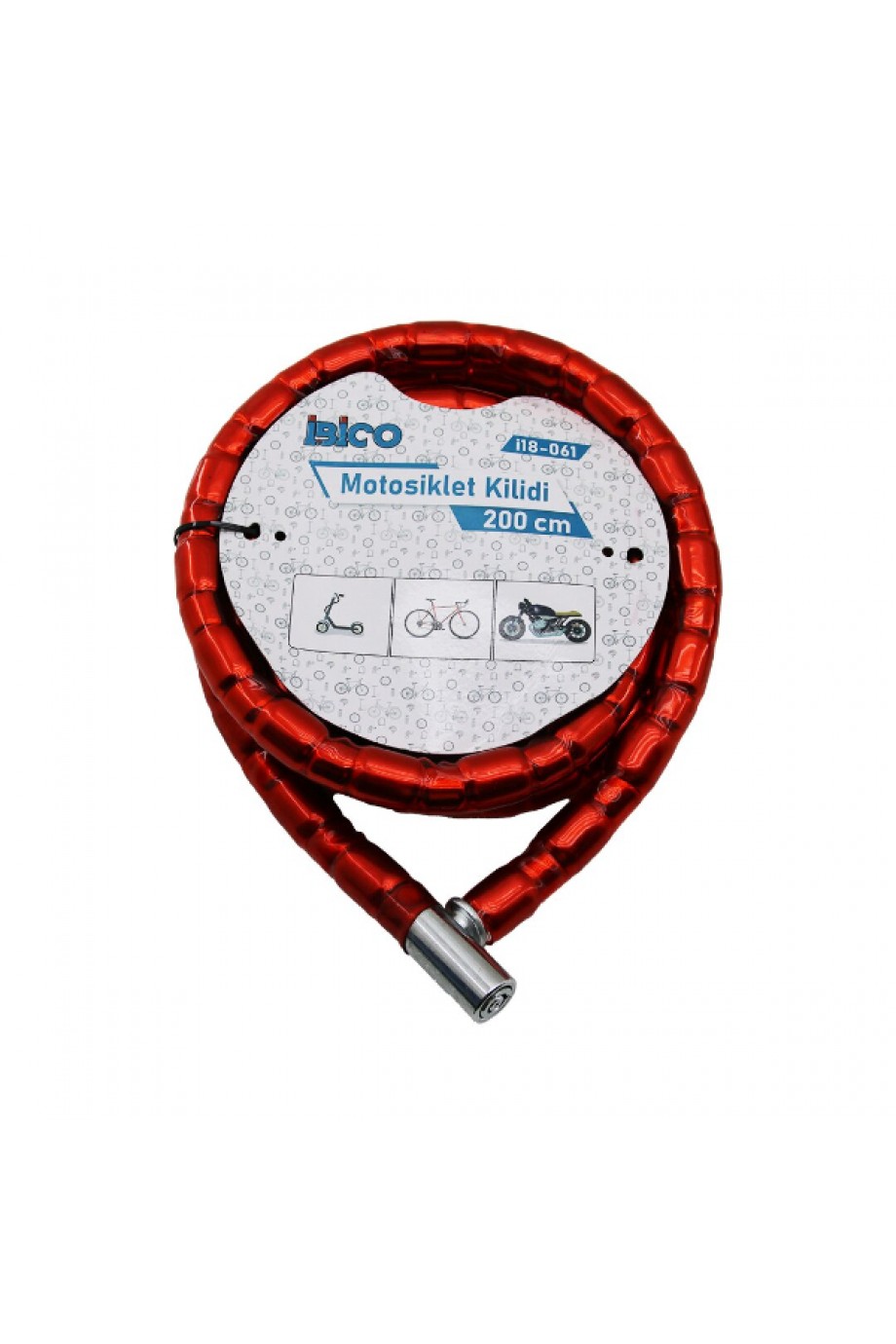Kırmızı Motor Bisiklet Kilidi 22 mm x 200 cm