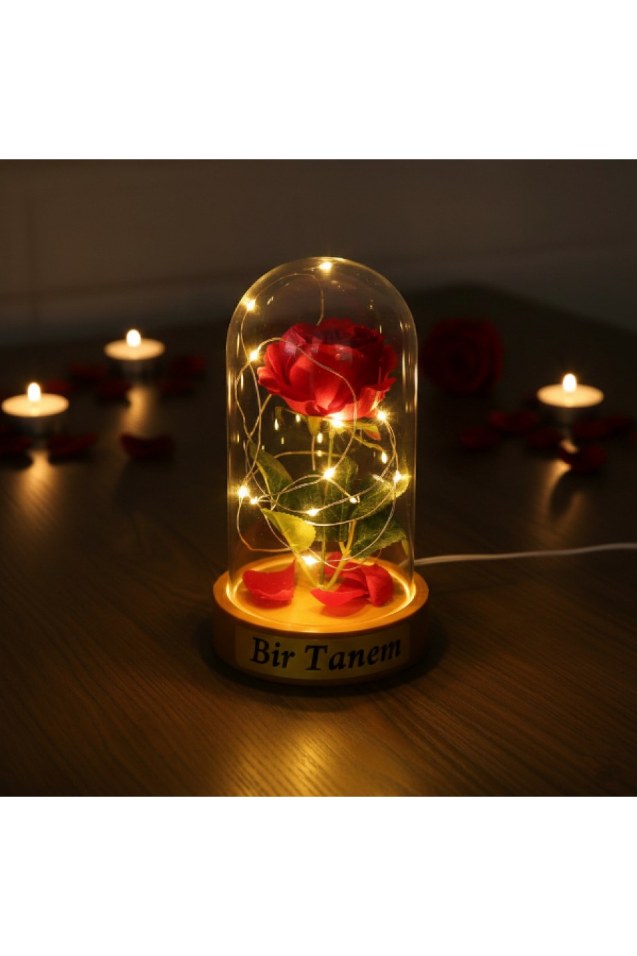 Gül Yapraklı Ledli Gül Fanus Gül Yapraklı Ledli Gül Fanus