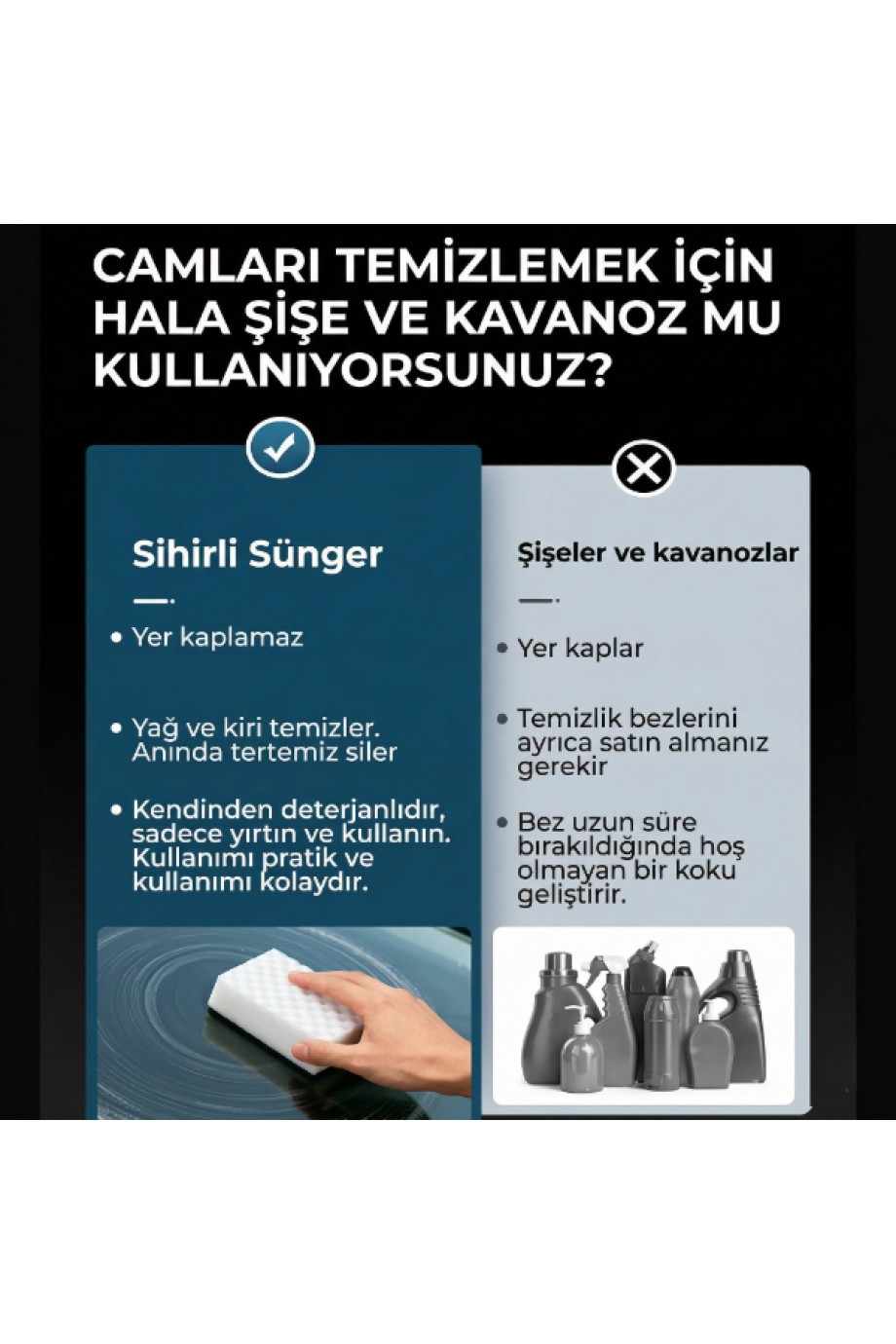 Magic Eraser Araç Cam Yağ Filmi Temizleme Süngeri