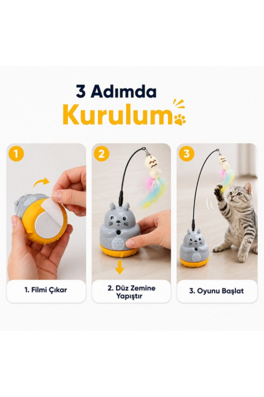 Kedi Şekilli Dönen Peluş Balıklı Olta Oyuncağı