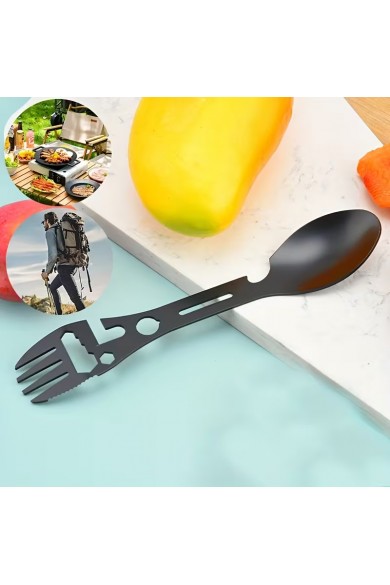 2'li Paket Taktiksel Spork Kaşık Çatal - 5 Fonksiyonlu - Paslanmaz Çelik