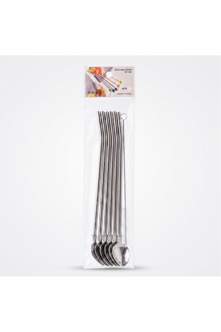 6'lı Kaşıklı Pipet Seti - Metal - Pipet Temizleme Fırçası