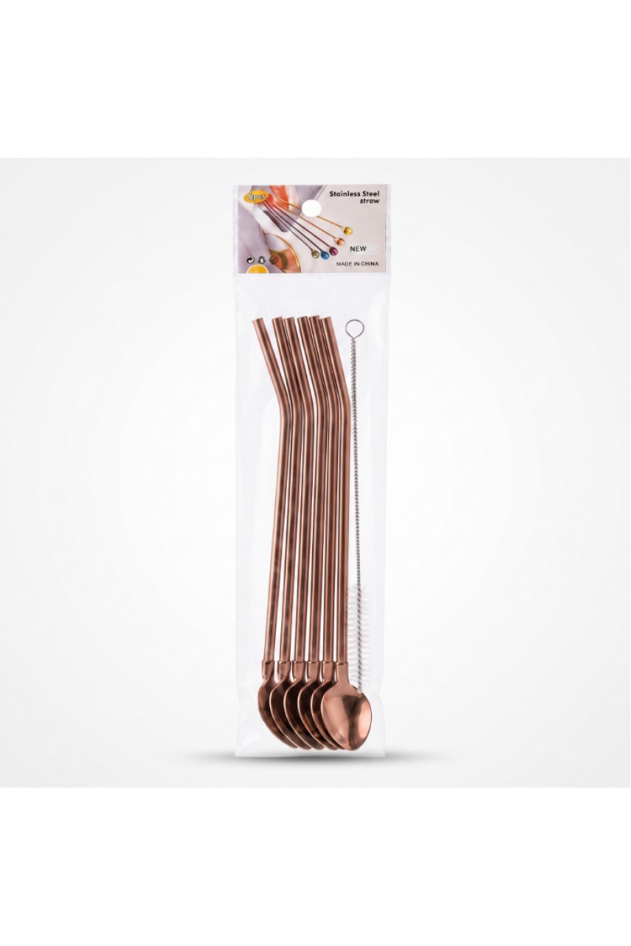 6'lı Kaşıklı Pipet Seti - Bronz - Pipet Temizleme Fırçası